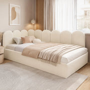 Divano letto daybed con letto estraibile e sponde a griglia 90x200 cm in velluto beige