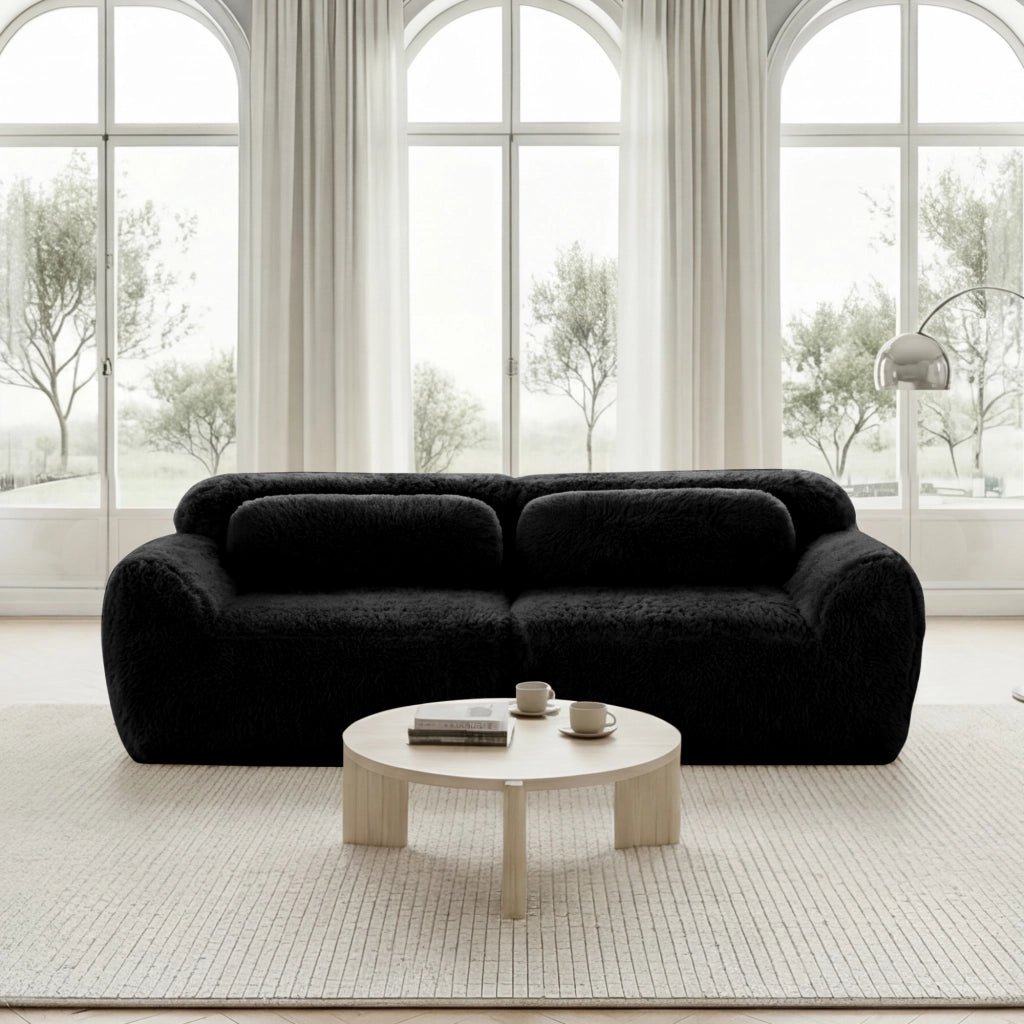 OKWISH Divano Modulare 2 Posti, Design Senza Struttura Componibile con Cuscini e Base Antiscivolo, Peluche, Nero