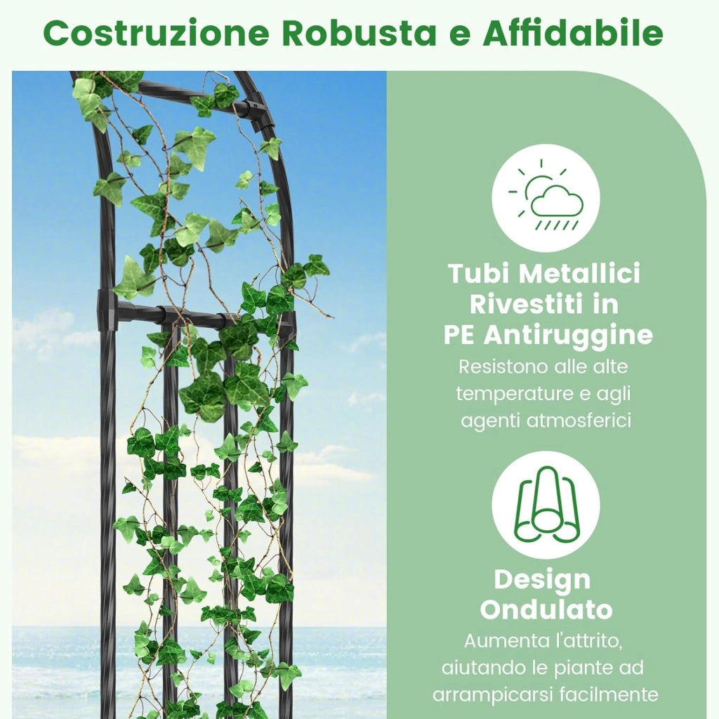 Arco da Giardino con Graticcio 153 cm x 240 cm, Supporto Metallico da Esterno per Piante Rampicanti, Vite di Uva e Fiori, Pergolato Decorativo per Cerimonie e Matrimoni