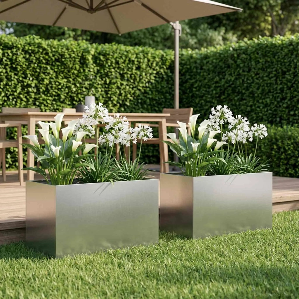 Vaso da giardino 2 pz Argento 60 x 40 x 40 cm Acciaio Inox 8005689
