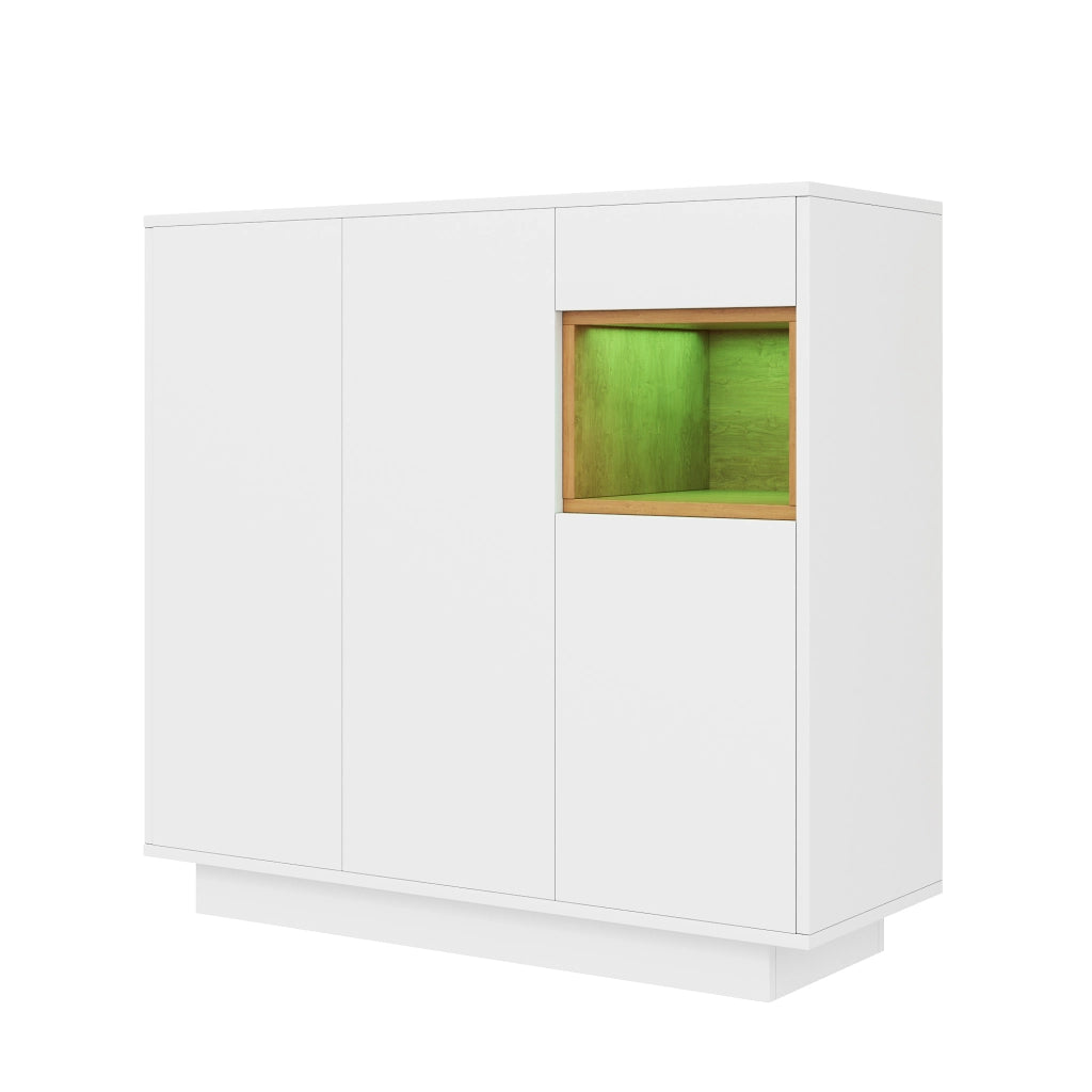 Mobile Scarpiera con 1 Cassetto e LED 16 Colori; Ripiani Regolabili; Stile Moderno; in Pannello Truciolare; Bianco e Naturale; 105??39;5??100;5 cm