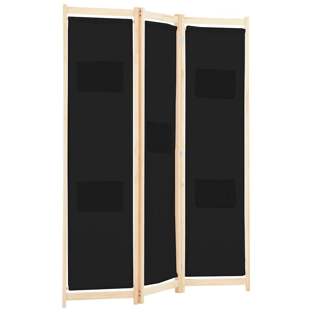 Divisorio Ambienti | Divider per stanze | Paravento a 3 Pannelli Nero 120x170x4 cm in Tessuto