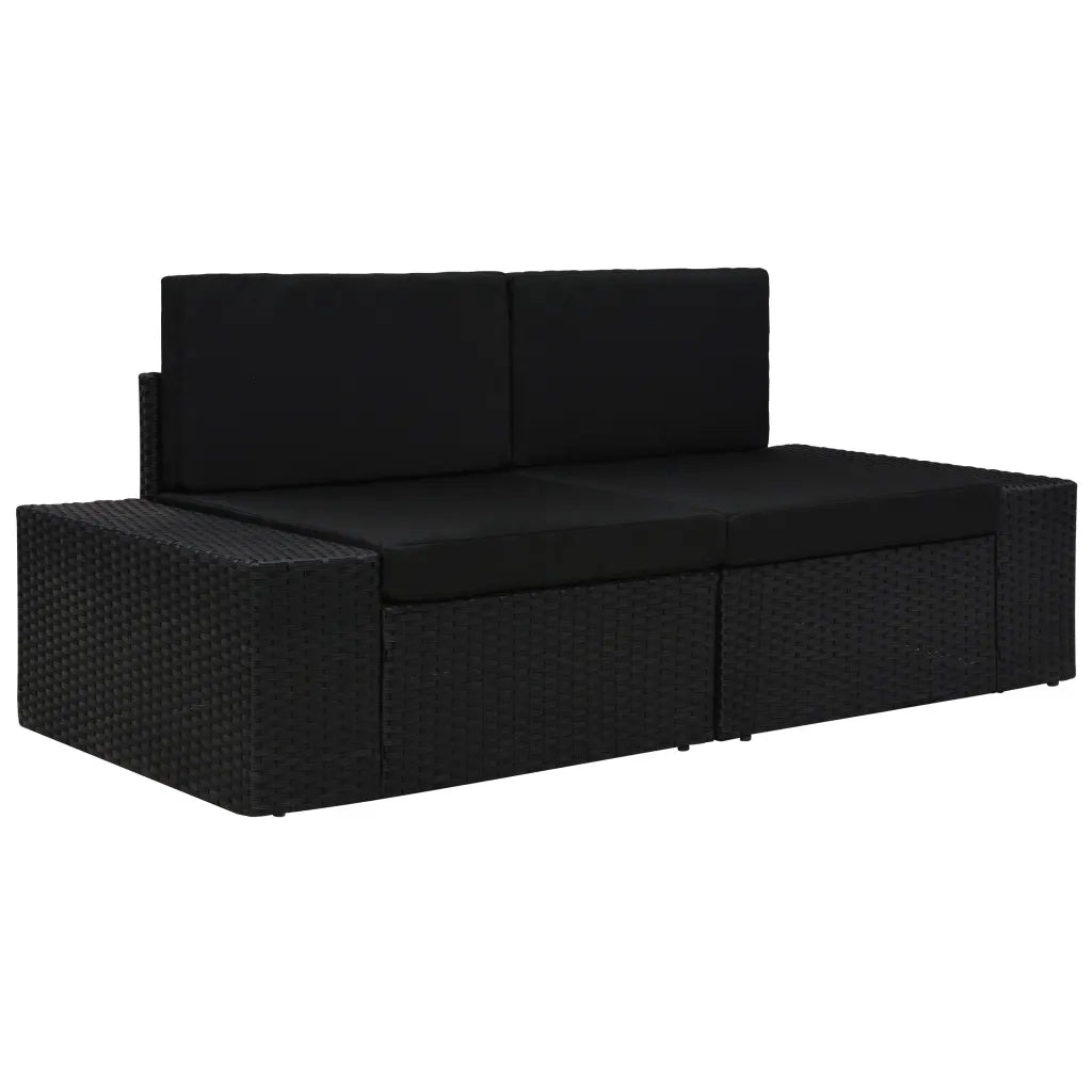 Divano Modulare a 2 Posti in Polyrattan Nero cod mxl 63747