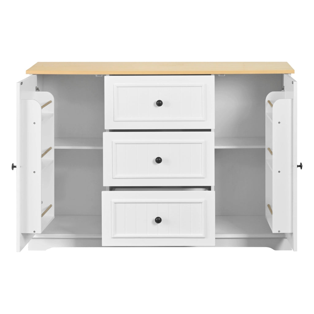 Credenza e madia con 3 cassetti, ante e ripiani regolabili per cucina soggiorno e sala da pranzo in MDF bianco 126 × 40 × 86 cm