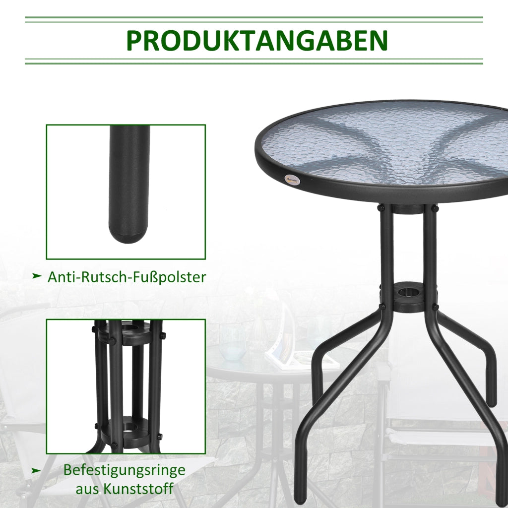 TAVOLO Rotondo per giardino e balcone Ø60xH70 cm Metallo Nero con vetro di sicurezza