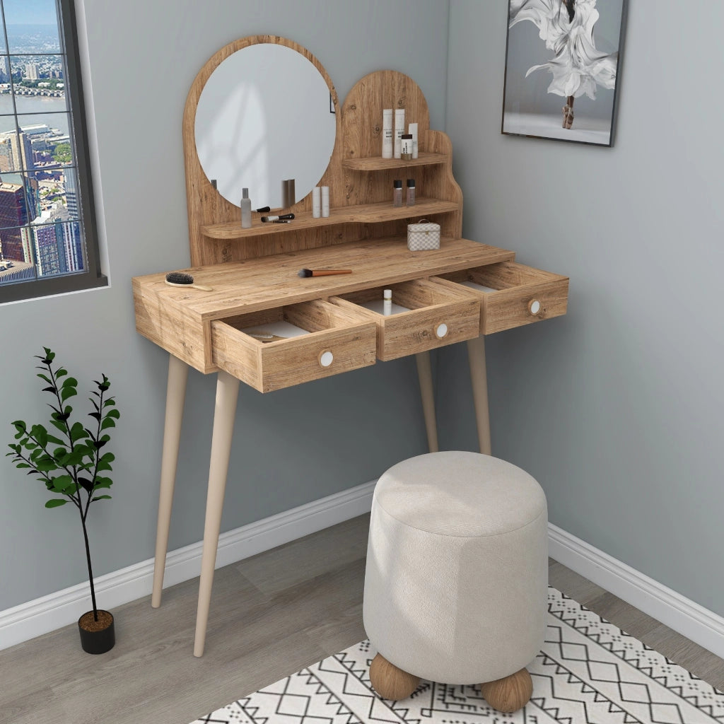 Mobile da Trucco Larino, Toeletta Specchio Incluso, 74x35x131h cm Marrone Rovere