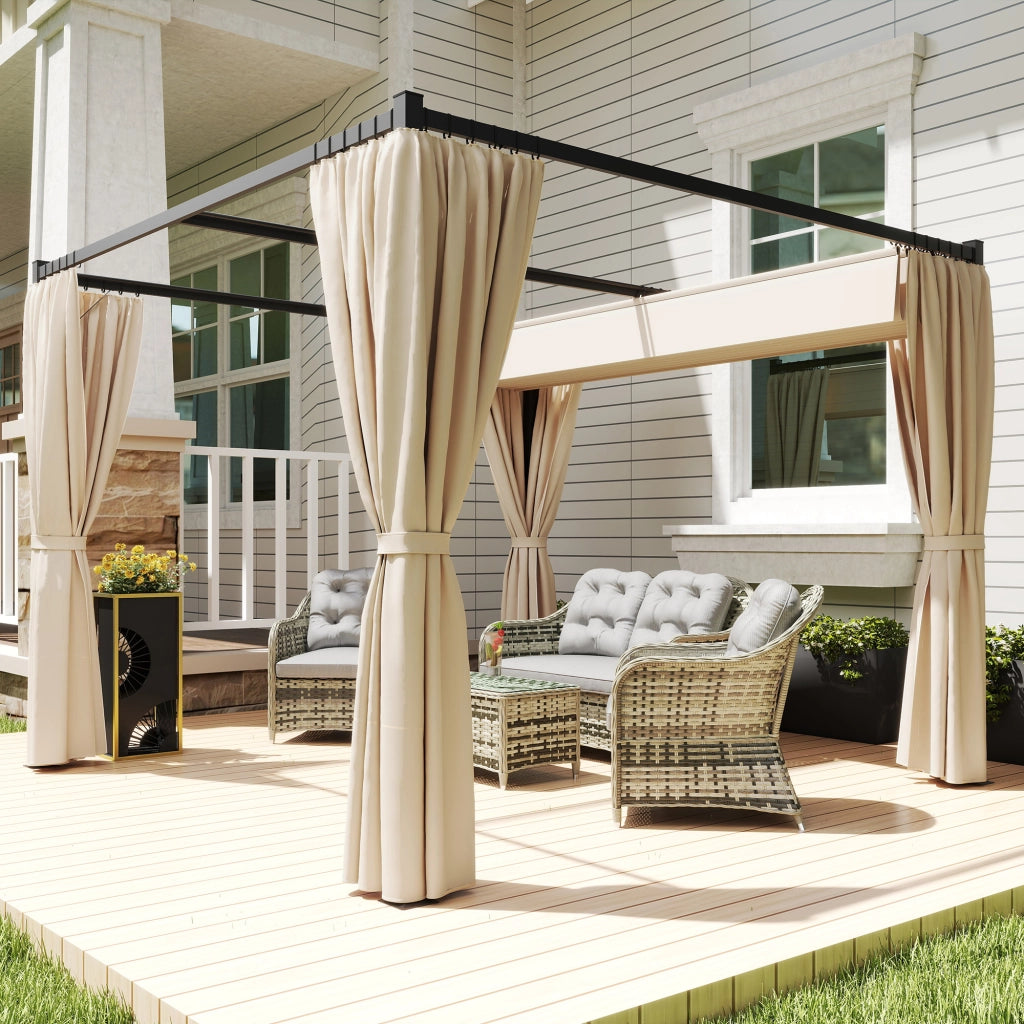 Pergola con tetto retrattile e tende ¨C Zephmum ¨C Metallo e poliestere beige 300x300x227 cm