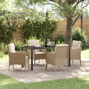 Set da Pranzo da Giardino 5 Pezzi con Cuscini Beige Rattan Polivalente