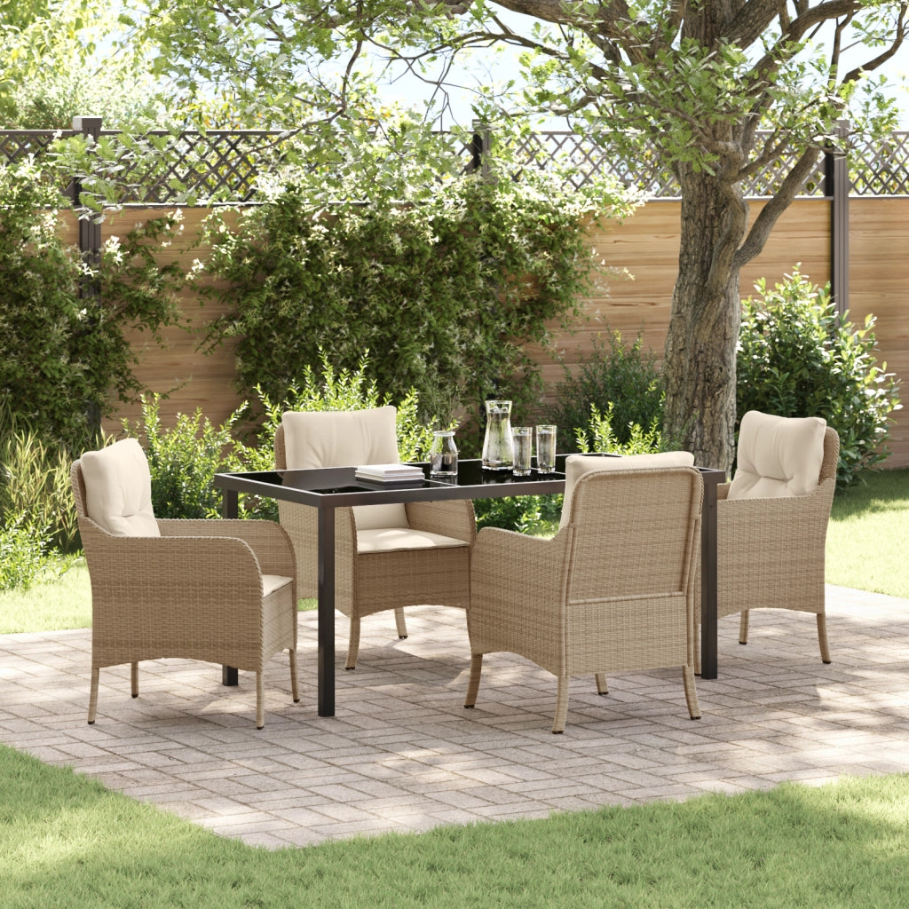Set da Pranzo da Giardino 5 Pezzi con Cuscini Beige Rattan Polivalente