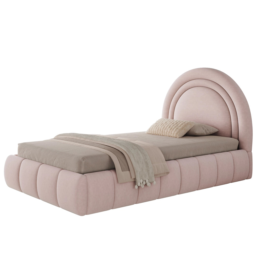 Letto Singolo Contenitore Imbottito ¨C MINIMAL ¨C Velluto Rosa 90x200, Testiera, Rete a Doghe, Idraulico