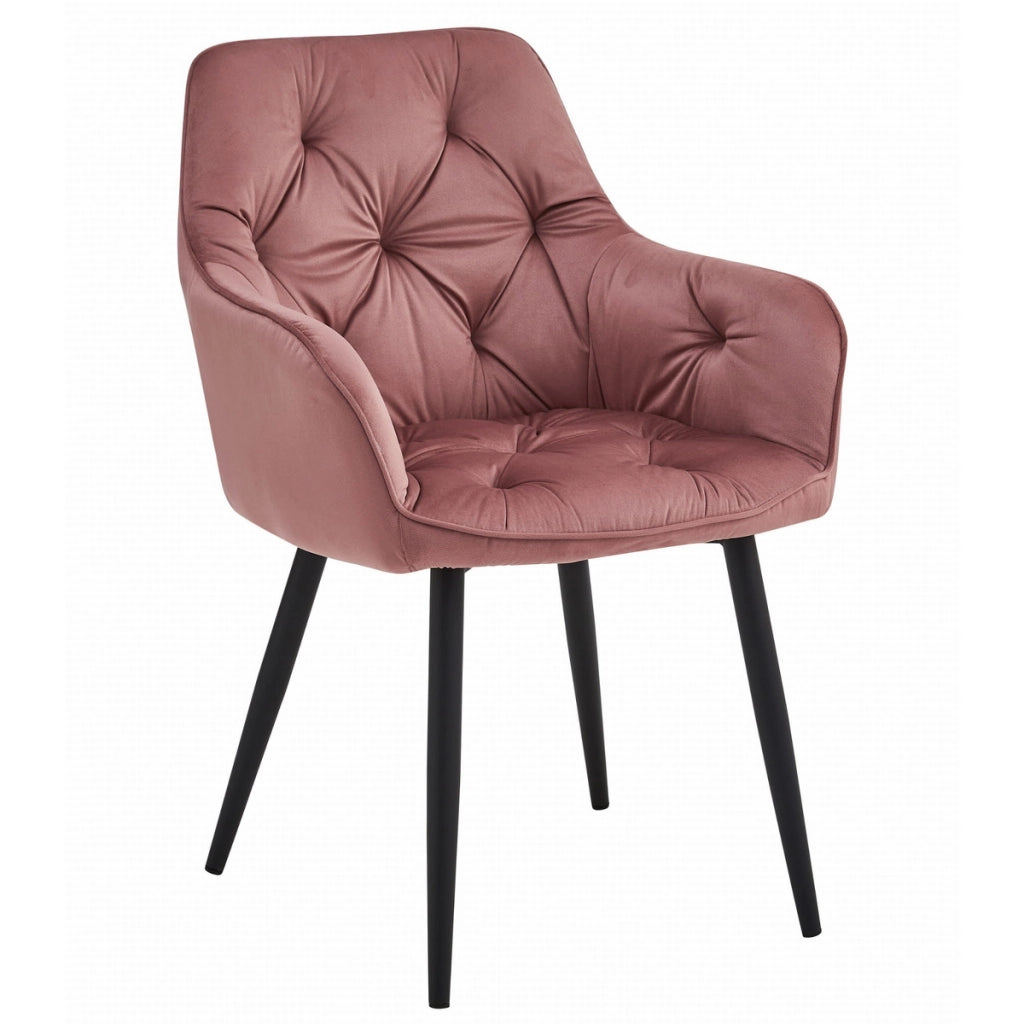 Set di 2 sedie Jork in velluto rosa con gambe nere