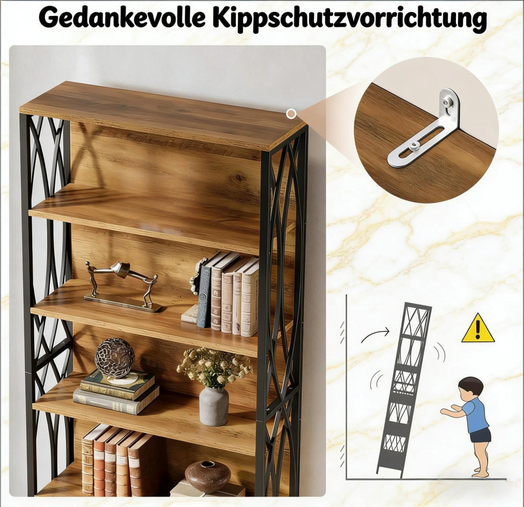 LIBRERIA INDUSTRIALE 180 cm MDF E METALLO Nero/Marrone
