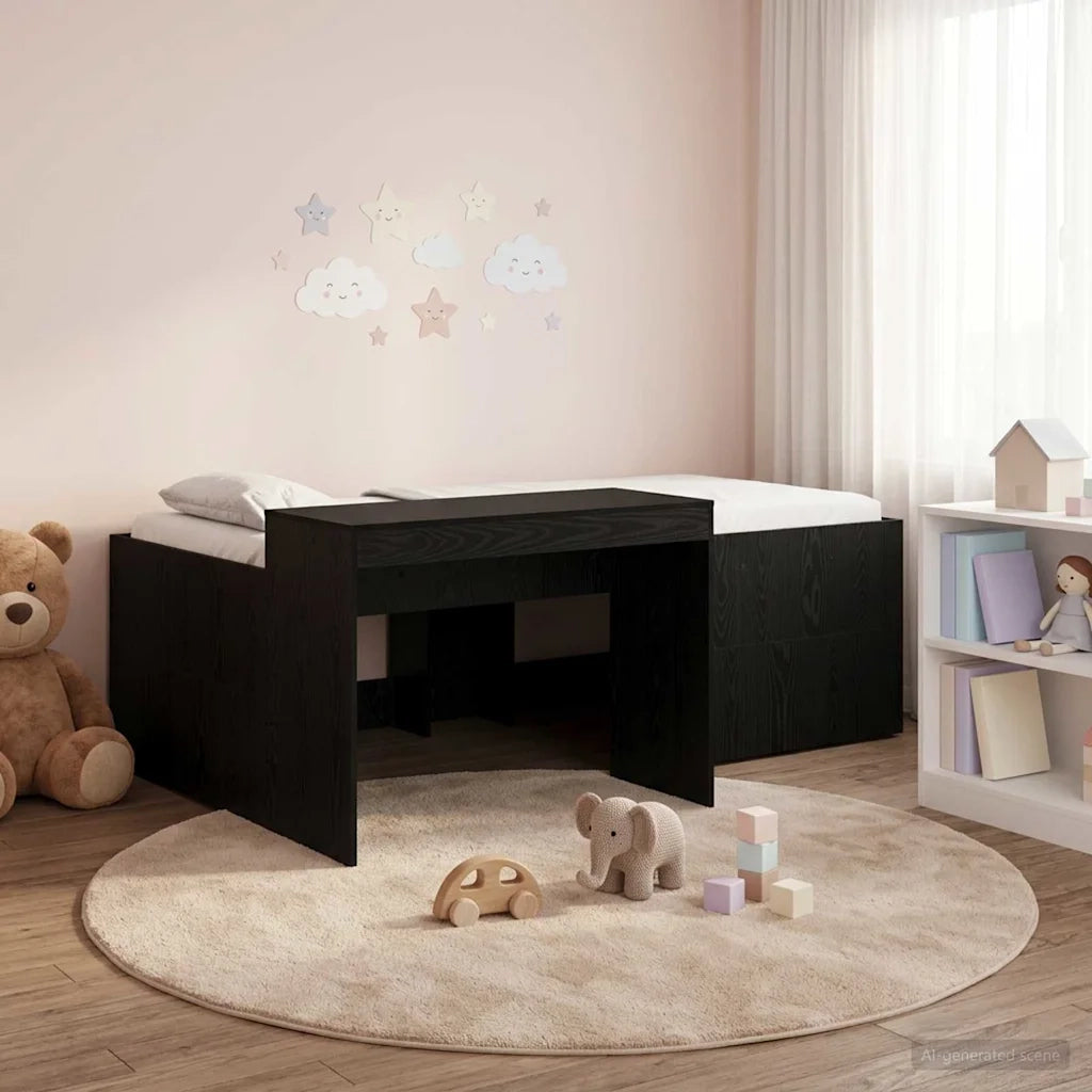 Letto alto per bambini con scrivania Nero 80 x 200 cm