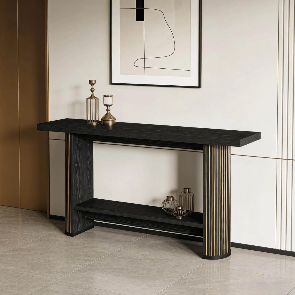 Tavolo consolle moderno salvaspazio in legno nero