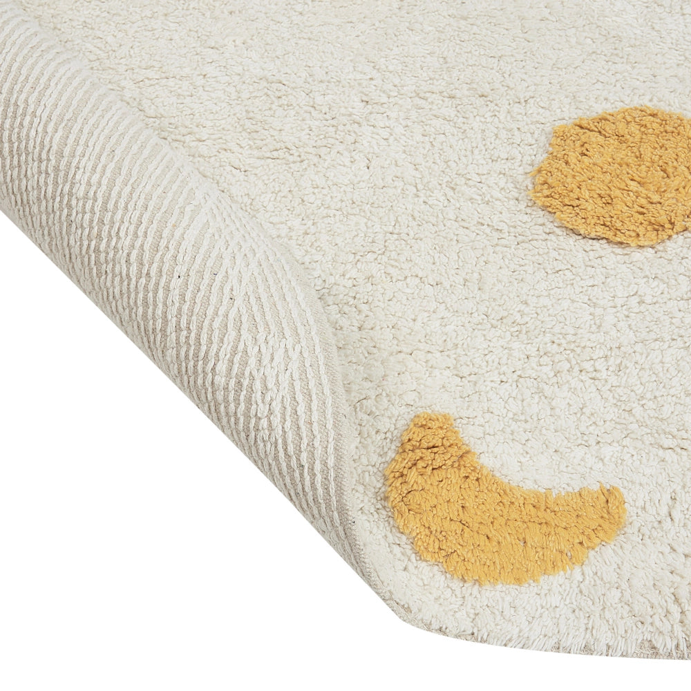 Tappeto in cotone beige chiaro e giallo ø 140 cm rotondo stile boho Soggiorno Bambini Camera dei bambini