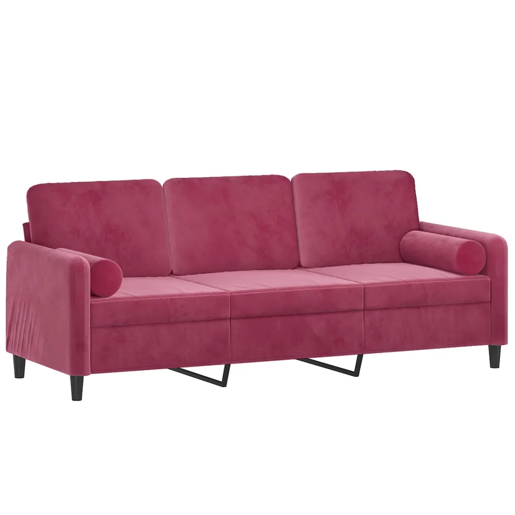 Divano | Divano da soggiorno | Sofa a 3 Posti con Cuscini Rosso Vino 180 cm in Velluto