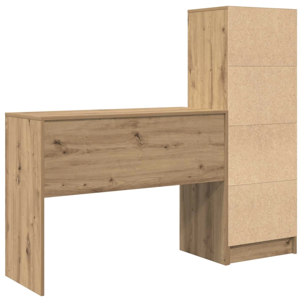 Scrivania | Tavolo da Ufficio con cassetto con lo scaffale 2 pz Rovere artigianale