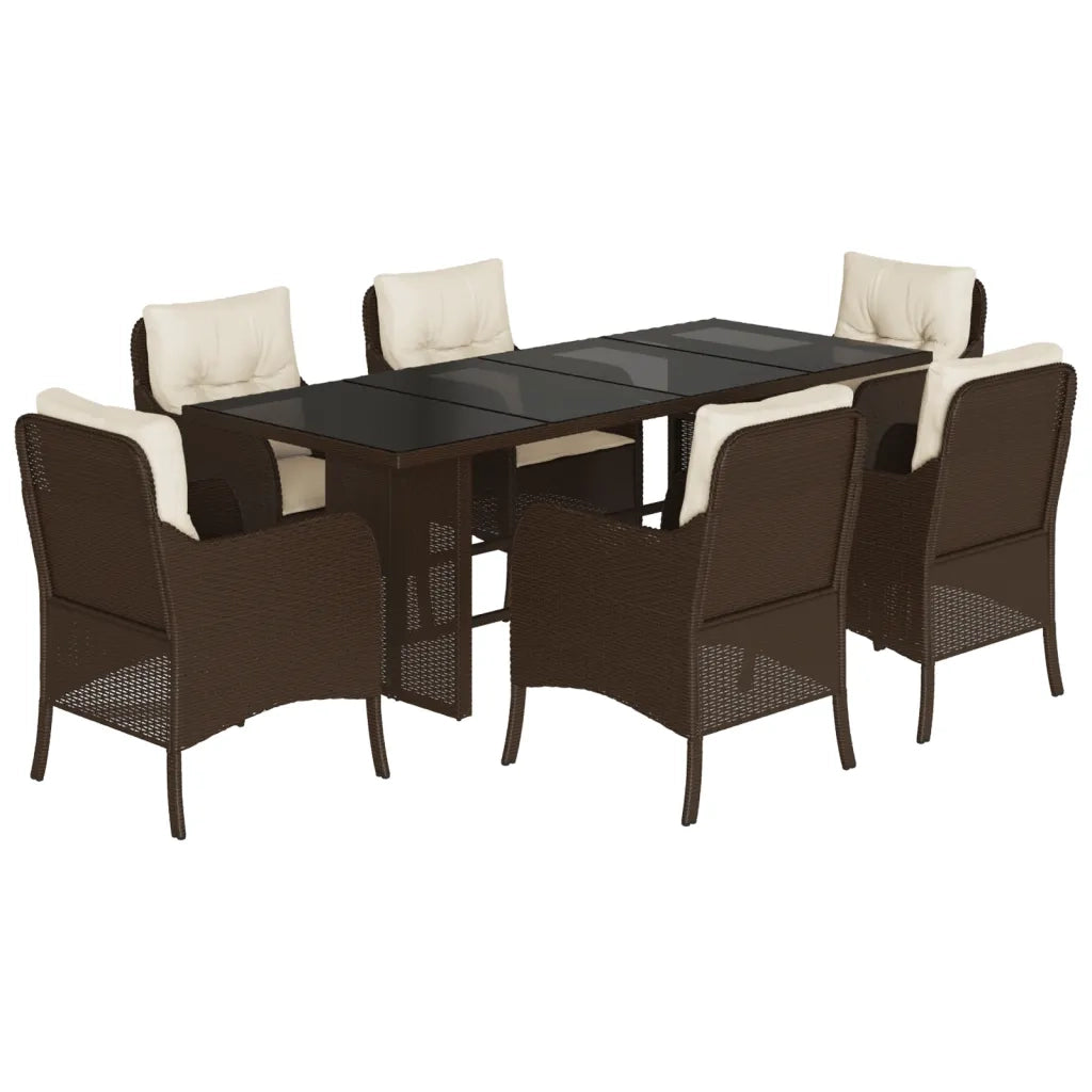 Set da Pranzo da Giardino 7pz con Cuscini in Polyrattan Marronecod mxl 111324