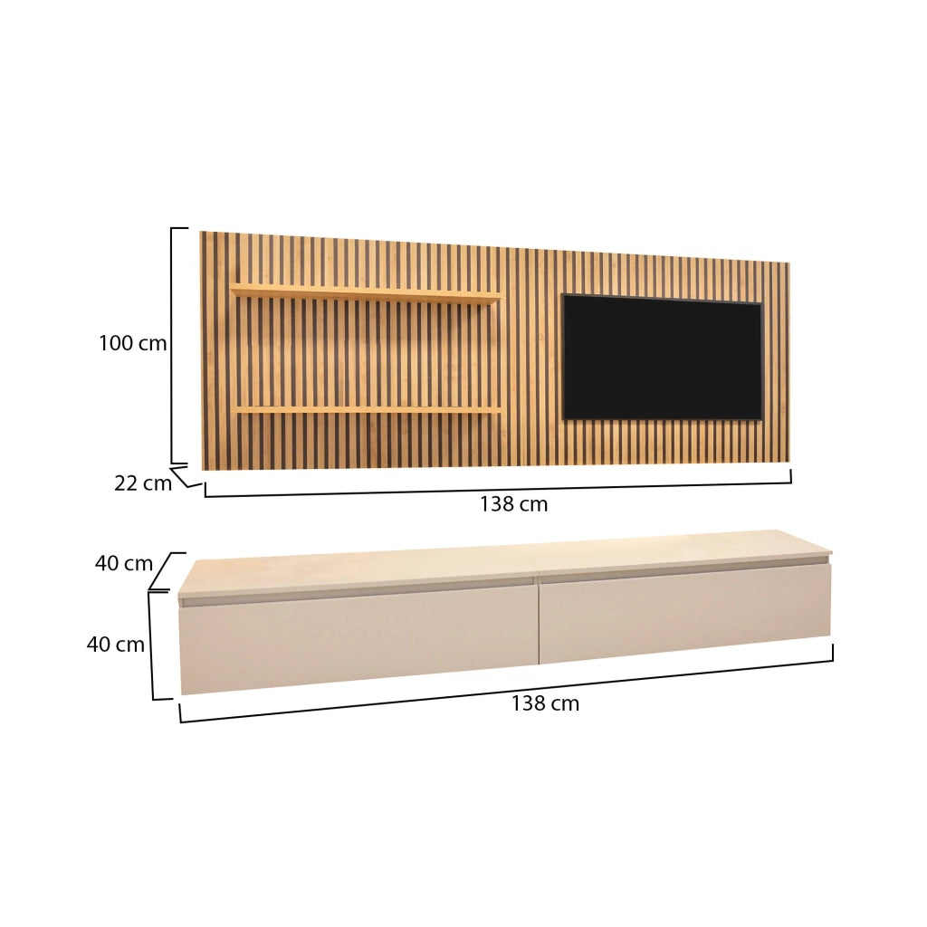 Mobile Soggiorno Pollina, Parete Attrezzata Modulabile Made in Italy, Beige
