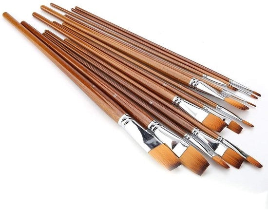 Set di pennelli a olio 13 pezzi - Materiale professionale - Manico in legno - Setole in nylon - Lunga durata - Buona assorbimento di colore - Pennello a olio