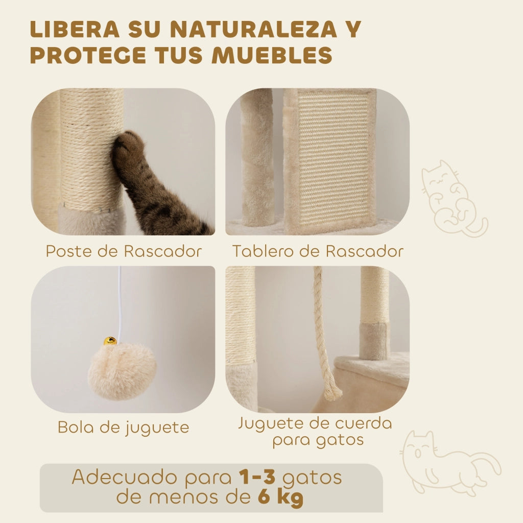 Albero tiragraffi per gatti grande con piattaforme e cuscini ¨C zephmum ¨C 206 cm beige