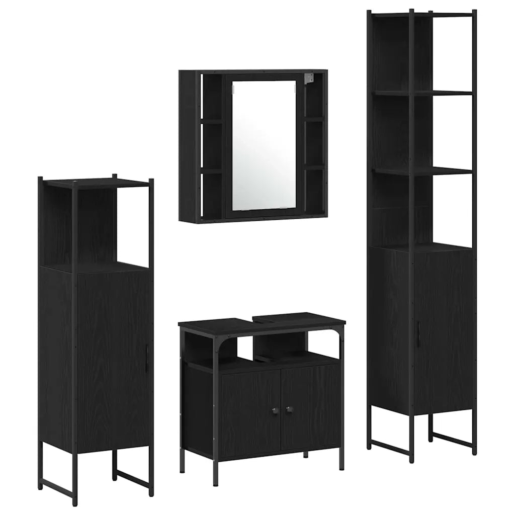 Set di mobili per il bagno 4 pcs Rovere Nero Legno multistrato 3334431