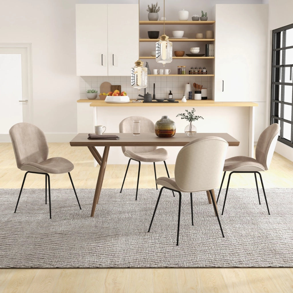 Set di 2 sedie da pranzo in velluto con base in metallo, Set di sedie da cucina moderne imbottite Marrone-Sedie da pranzo