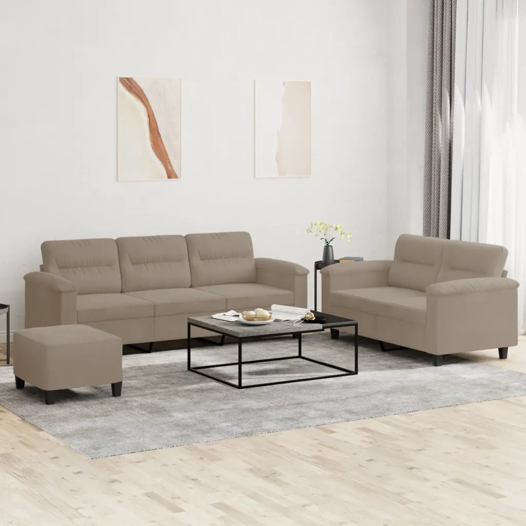 Set Divani 3 pz con Cuscini Tortora in Tessuto Microfibra