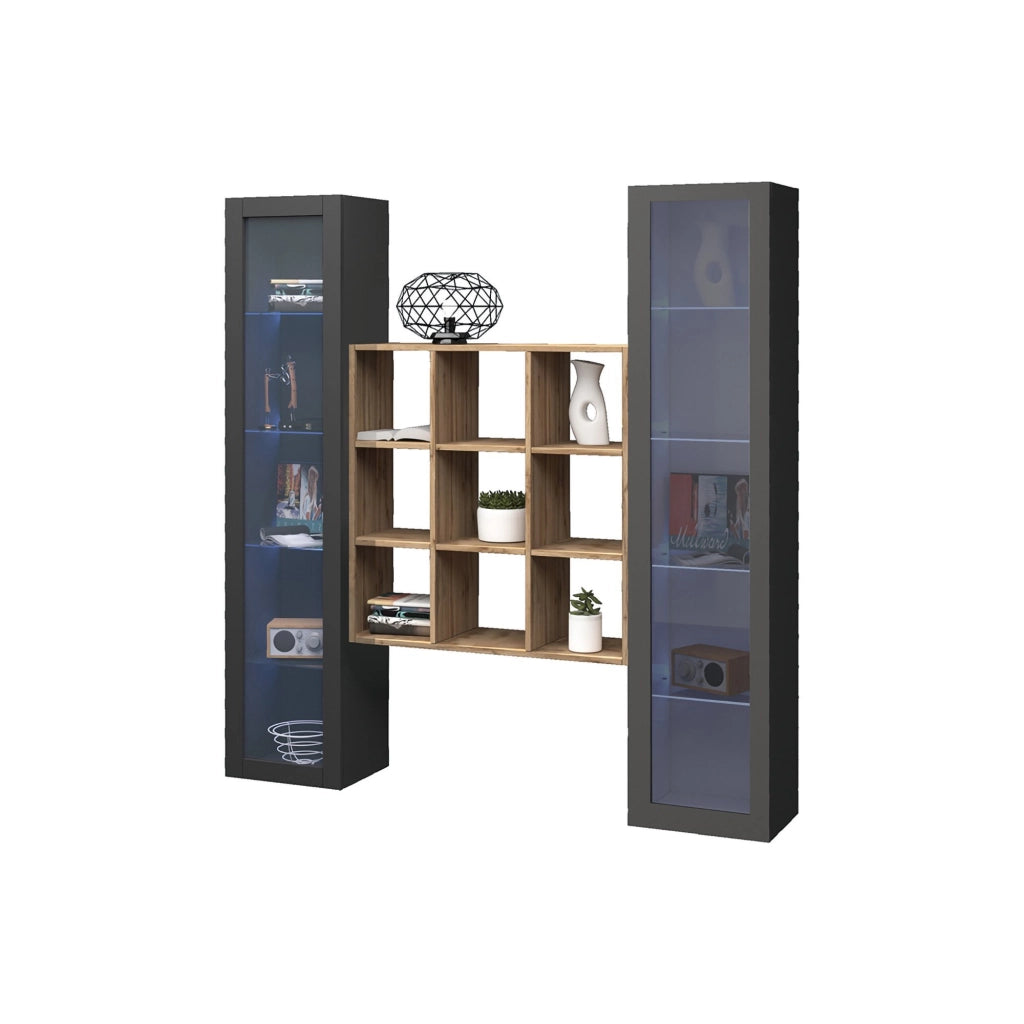 Mobile Espositore Felice, Vetrina 14 Ripiani Made in Italy, 30x40x180h cm Nero Antracite