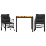 Set da Bistr¨° 3 pz | Set Salotto da Giardino con Cuscini Nero in Polyrattan