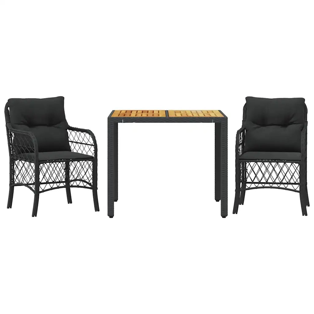 Set da Bistr¨° 3 pz | Set Salotto da Giardino con Cuscini Nero in Polyrattan