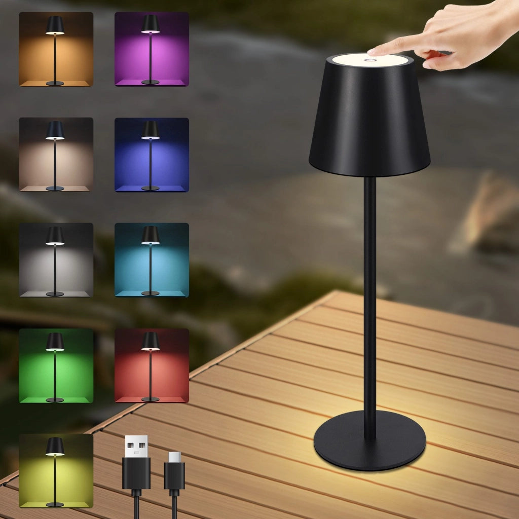 ZMH Lampada da tavolo LED wireless nera RGB 2600mAh touch dimmerabile USB Type C ricaricabile per esterno camera letto