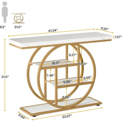Tavolo consolle 105x30x80 cm a 4 livelli in metallo e legno