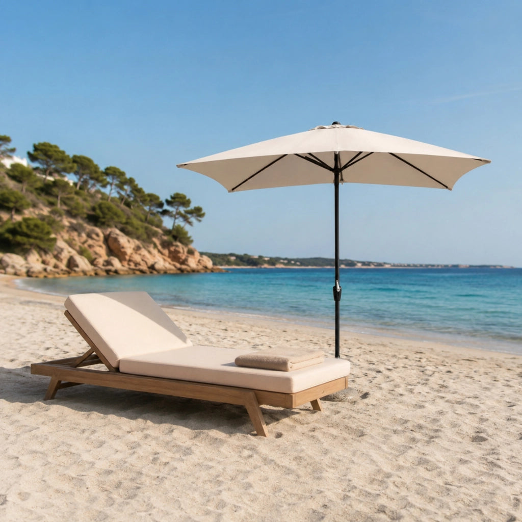 Ombrellone Rettangolare 3 x 2 M Da Giardino Parasole Per Balcone Con Air Vent Apertura A Manovella Anti UV Idrorepellente Per Mare Spiaggia Piscina Terrazzo Design Bahamas Beige