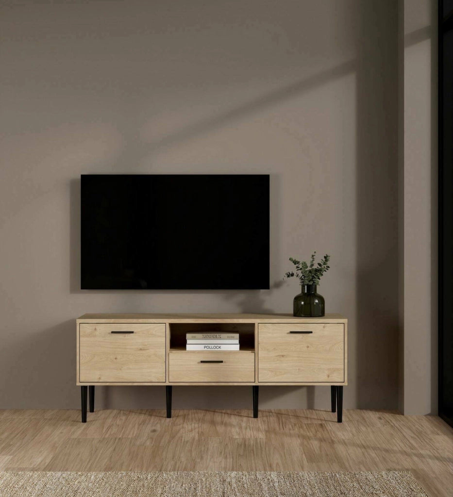 Mobile porta TV elie, Credenza da soggiorno, Armadio basso per TV, Base parete attrezzata, 147x40 h57 cm, Rovere