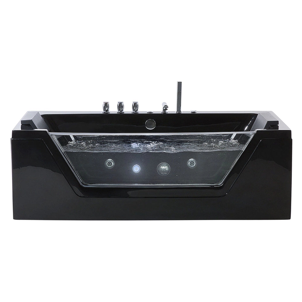 Massaggio Punti Bagno Nero Argento con LED Sanitario Acrilico e Vetro Singolo 150 x 71 cm