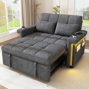 Sofa 2 posti con funzione letto; LED; USB/Type-C; schienale regolabile; Chenille grigio 145x141;5x90 cm