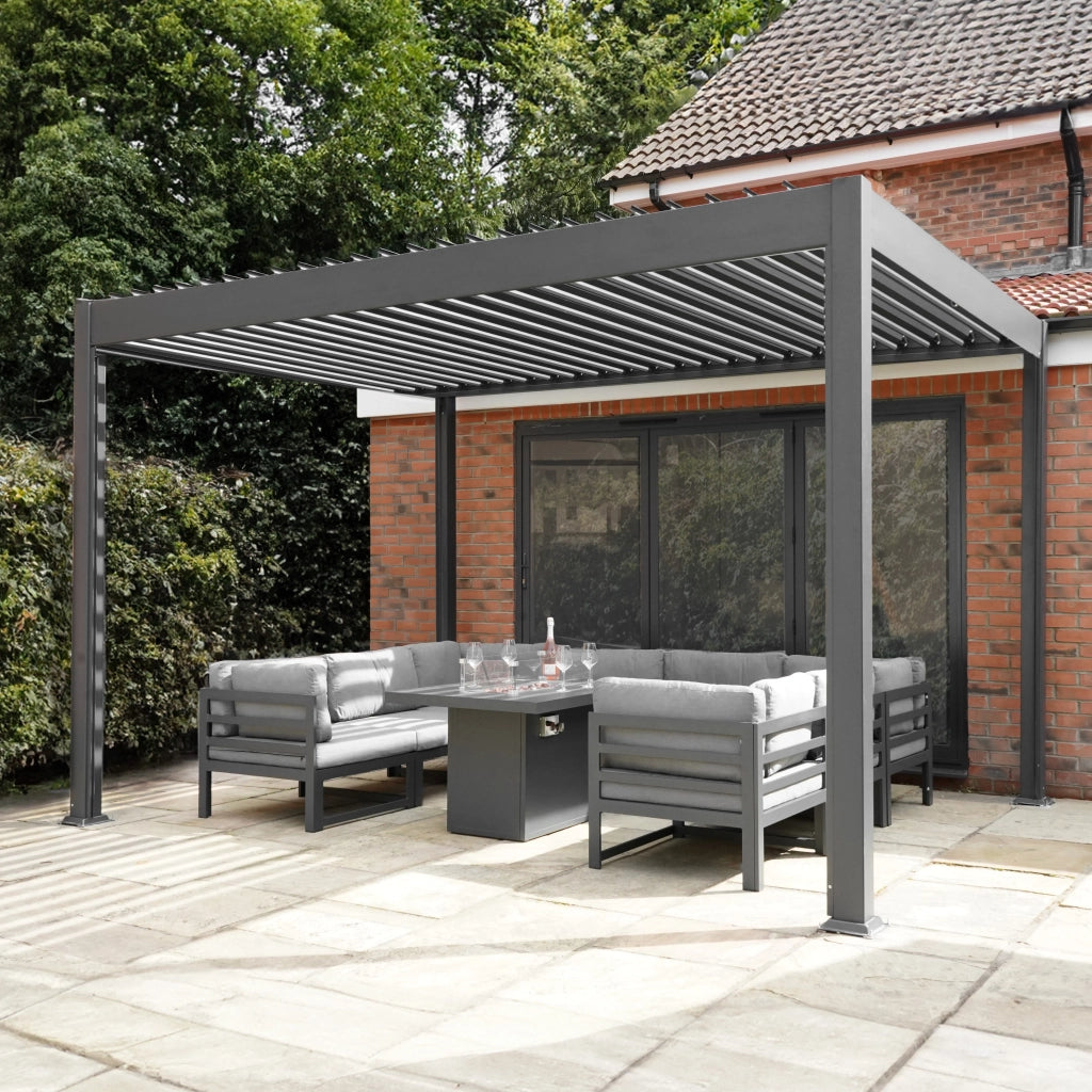 Pergolato in alluminio 3x3m grigio con luci LED e tetto regolabile
