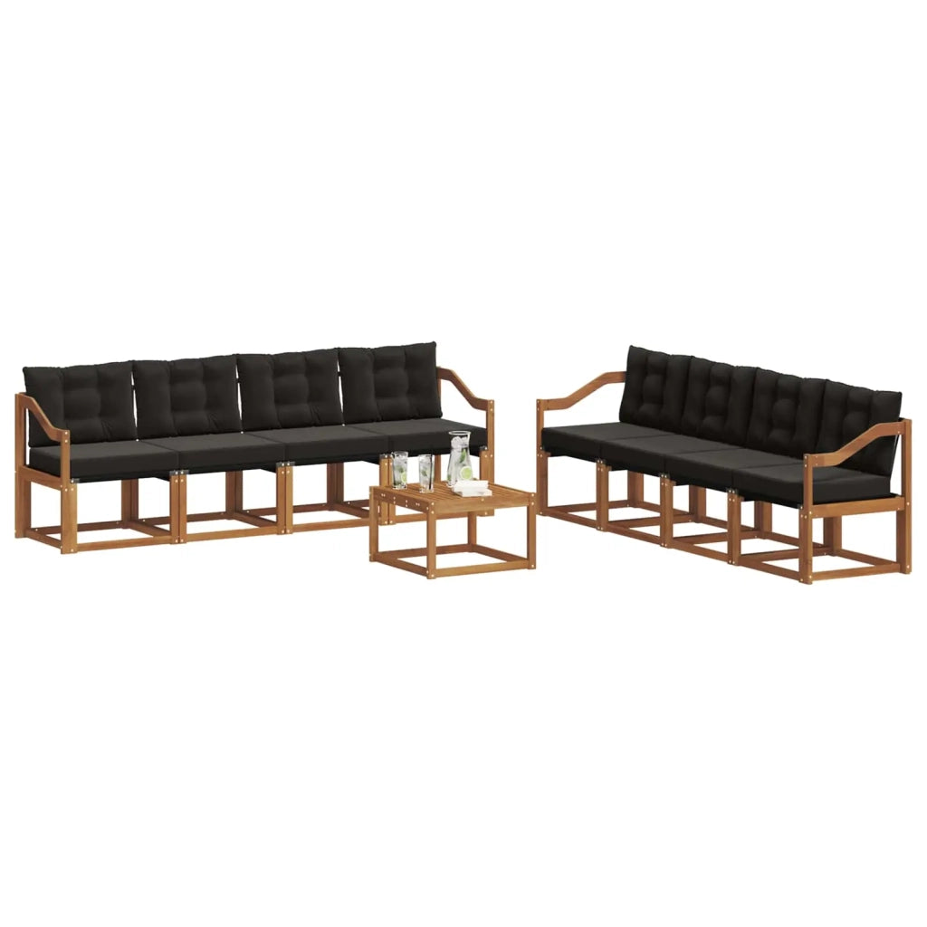 Set di divani da esterno con cuscino 9 pcs Naturale e Nero