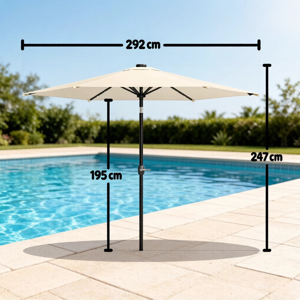 OMBRELLONE rotante Ø 292 x 247 cm beige ferro/poliestere con LED solari