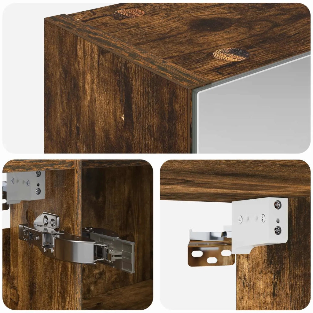 Mobiletto per specchio da bagno Rovere fumé 100 x 14,5 x 70 cm