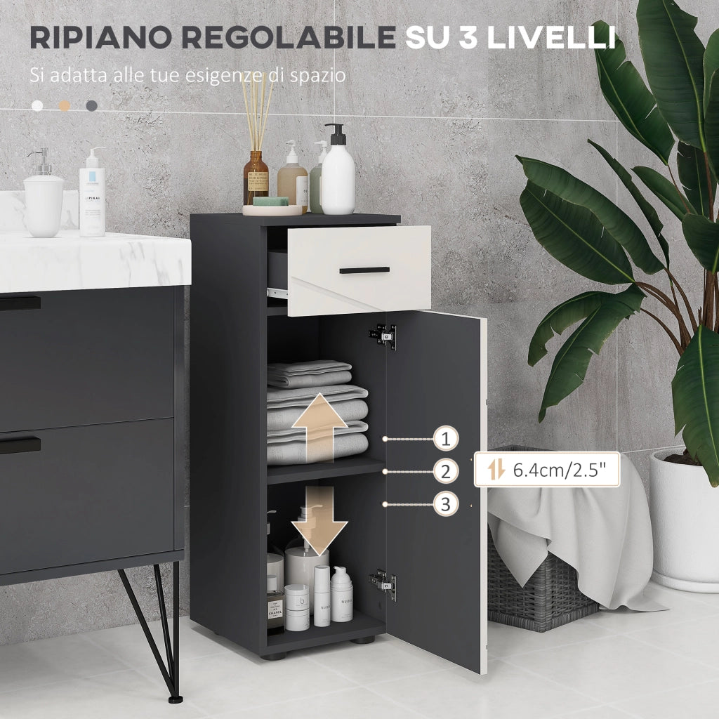 Mobiletto Bagno con Cassetto e Armadietto ¨C zephmum ¨C Grigio, 30x30x82 cm