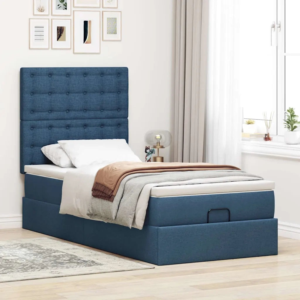 Struttura Letto Pouf con Materasso Blu 80x200 cm in Tessuto 3313284