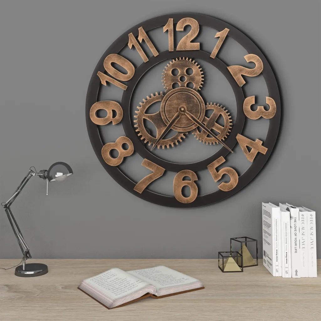 Orologio da Parete in Metallo 58 cm Dorato e Nero 283861