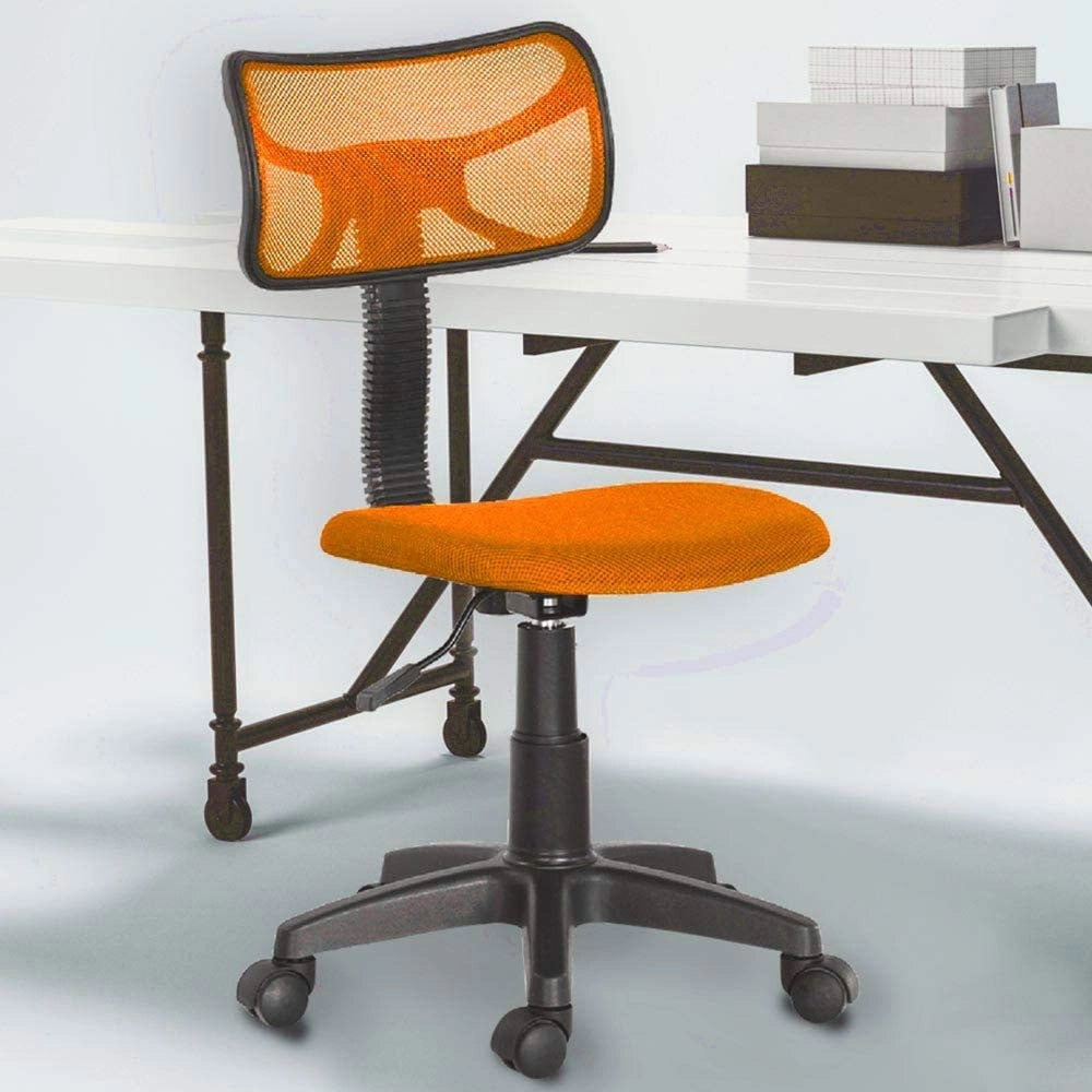 Sedia Girevole 5 Ruote per Ufficio Cameretta con Schienale Ergonomico in Tessuto a Rete Arancio