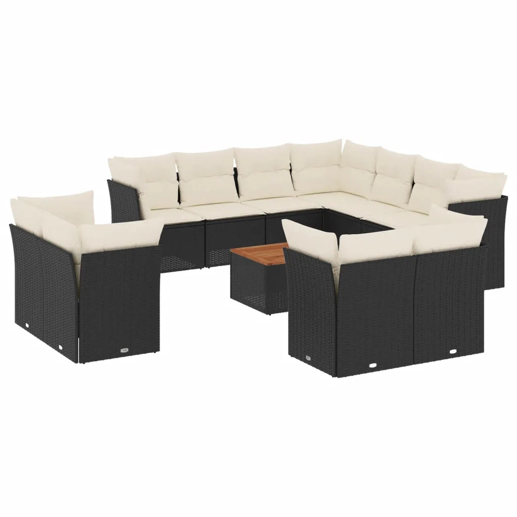 Set Divani da Giardino 12 pz con Cuscini Nero in Polyrattan 3223942