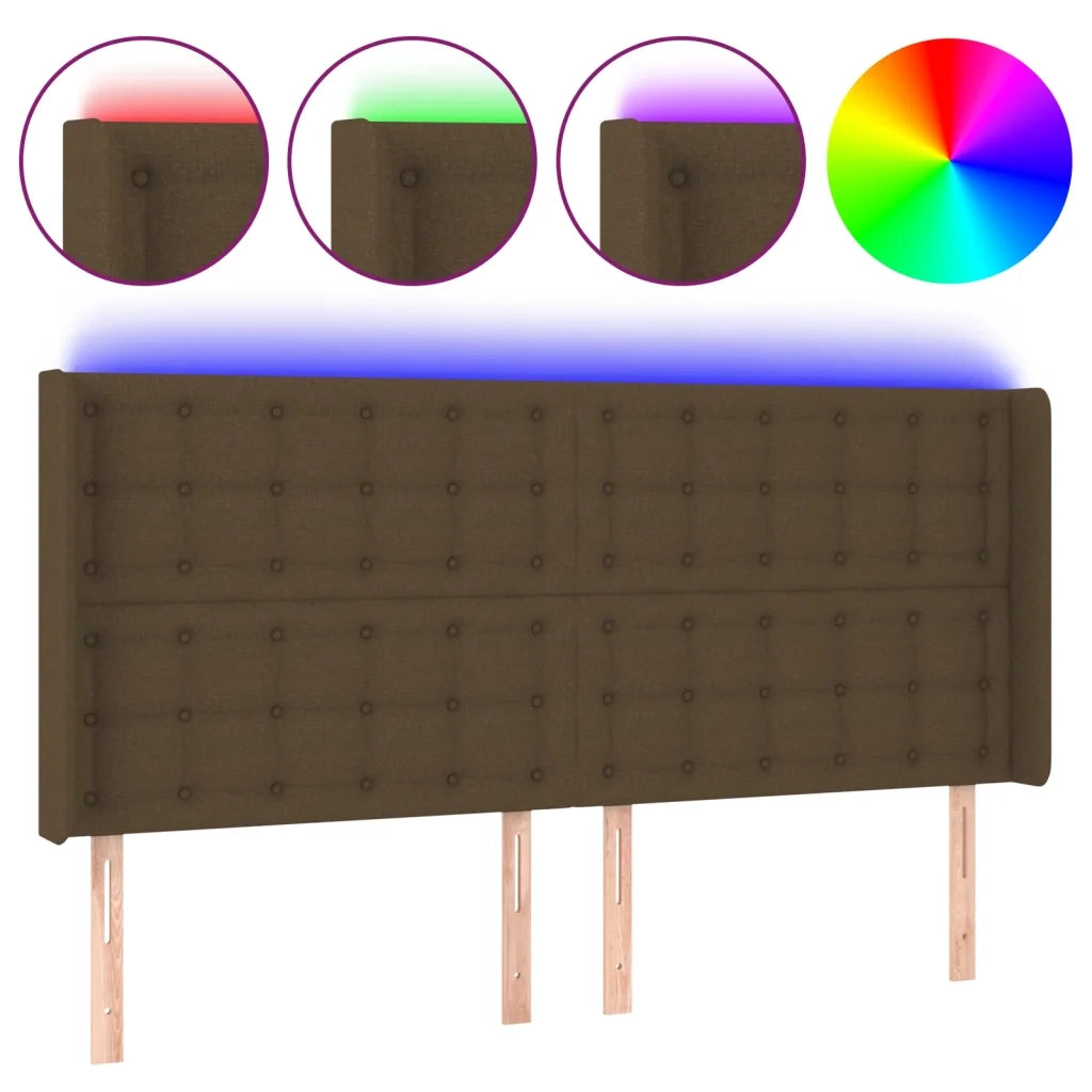 Testiera a LED-Testata con LED Marrone Scuro 203x16x118/128 cm in Tessuto 386910