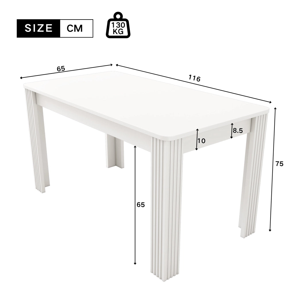 Tavolo da pranzo con piano ampio e 4 gambe stabili, in truciolare, per cucina e sala da pranzo, bianco moderno