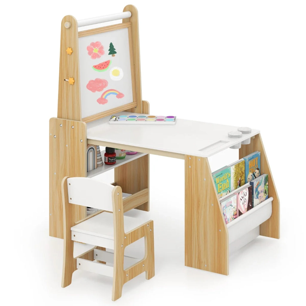 Set tavolo e sedie per bambini con cavalletto 101 x 59 x 112 cm con spazio di archiviazione atmosfera accogliente MDF beige 20_0012014