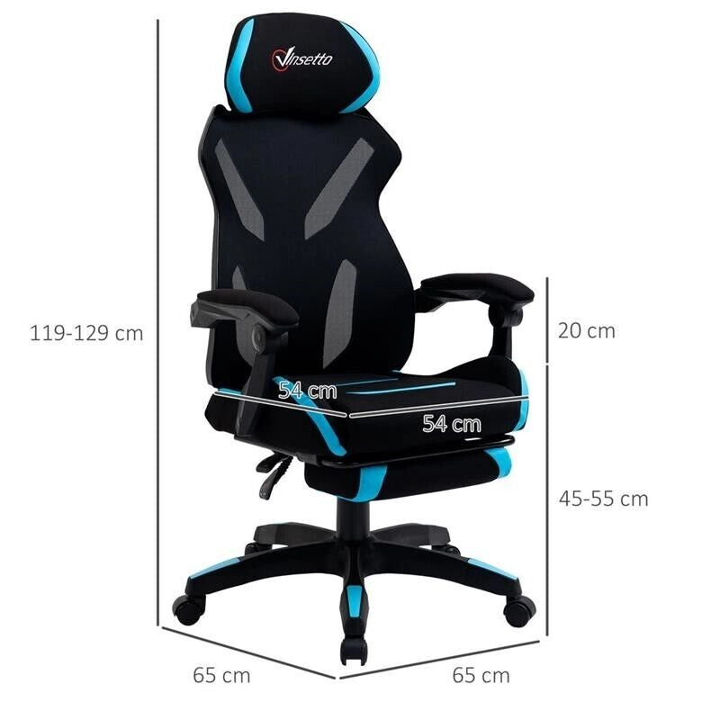 POLTRONA DA GAMING GIREVOLE 70.5 X 70 X 113-121CM TESSUTO NERO E AZZURRO